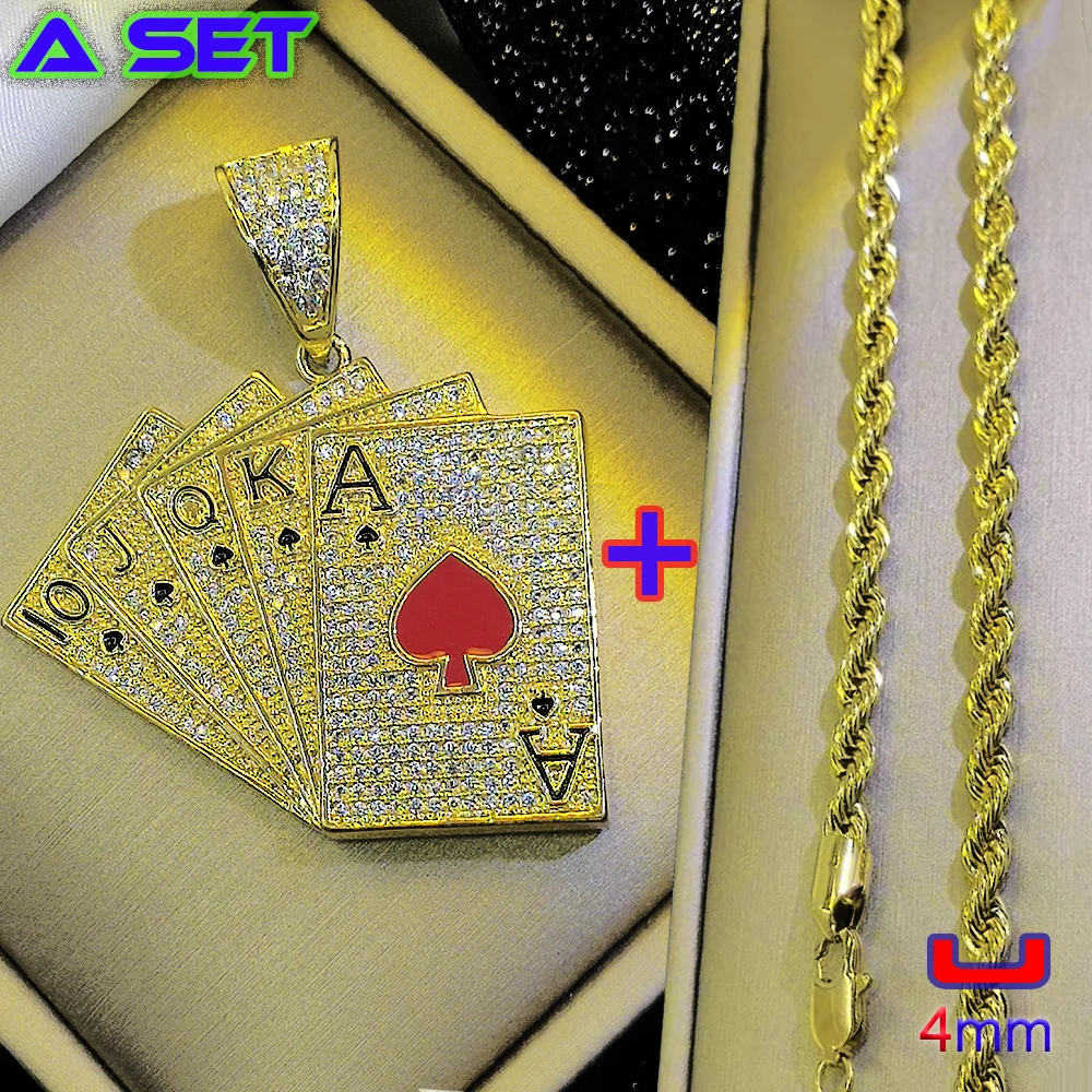 Hot selling new hip-hop custom necklace, full diamond playing card Shunzi gold pendant, 18K gold plated classical craftsmanship