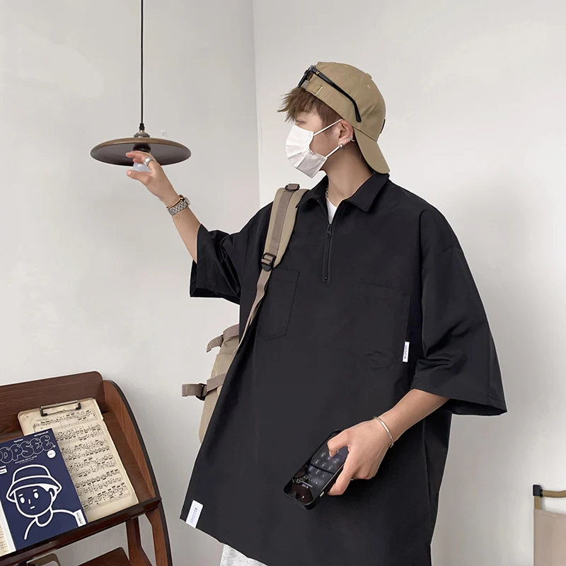 

f-Zip irt ort Sve Men's Summer Japanese y irt Design Trendy High-Waisted Trendy T-irt Casual irt