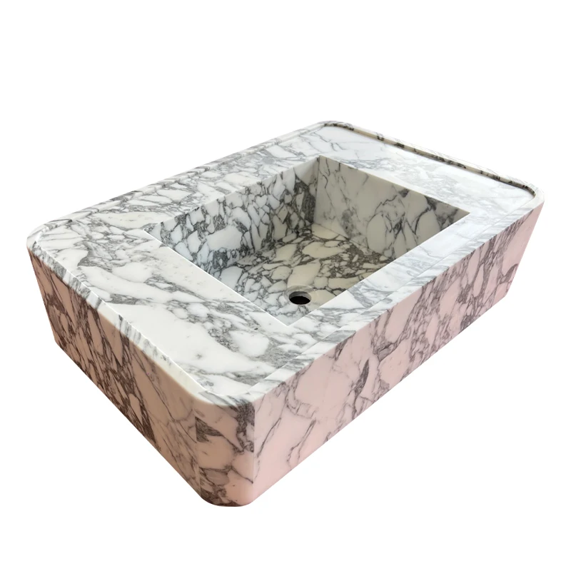 Durable Modern Design Large White Marble Flower Sink Apartment Bathroom Washbasin Container