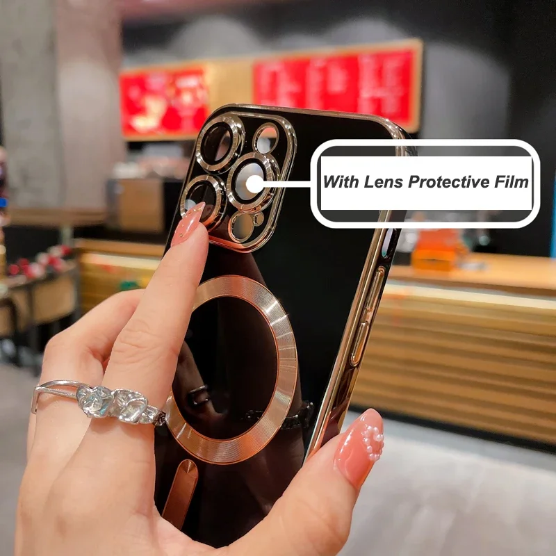 Luxury Electroplated For Magnetic Wireless Charging Case For iPhone 15 14 13 12 11 Pro Max Plus With Camera Lens Protecto Cover image 6
