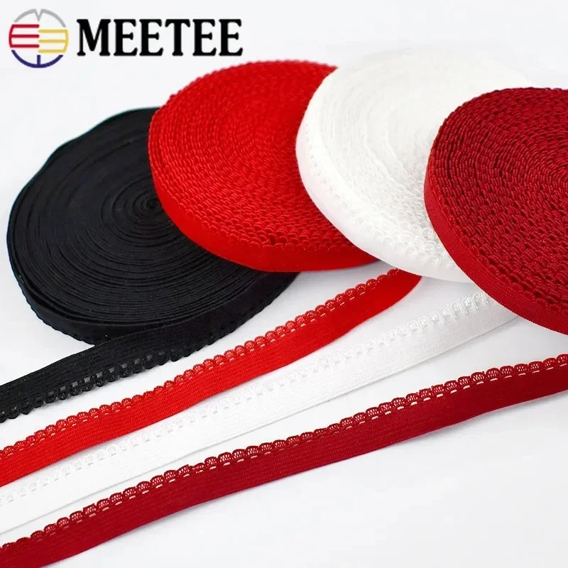 Meetee 20/43M 10mm Nylon elastan wstążka półksiężyc gumką do bielizny Stretch taśmy DIY biustonosz dekoracji wiosna koronki wykończeniowe