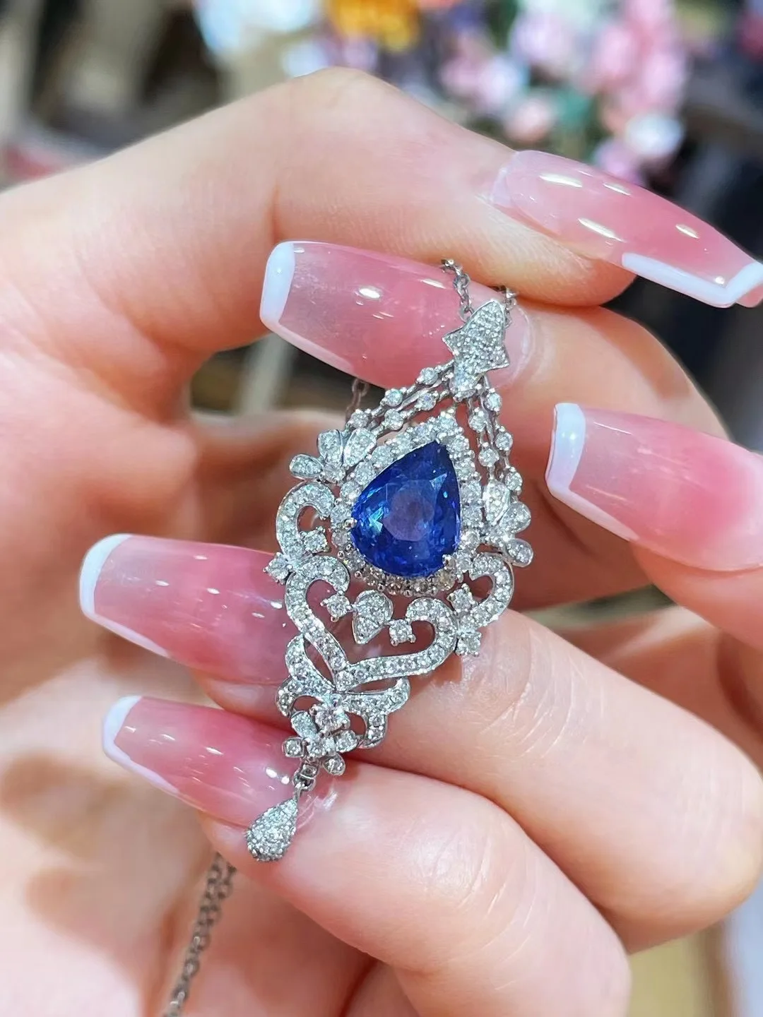 natural unburnt cornflower blue sapphire pendant 18K white gold with diamond vintage genuine luxury jewelry free shipping