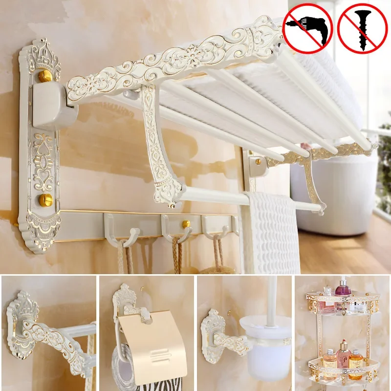 

Tuqiu Bathroom Accessories Bathroom Shelf,Towel Rack,Paper holder,Toilet Brush Holder,hooks Carved Aluminum Bath Hardware