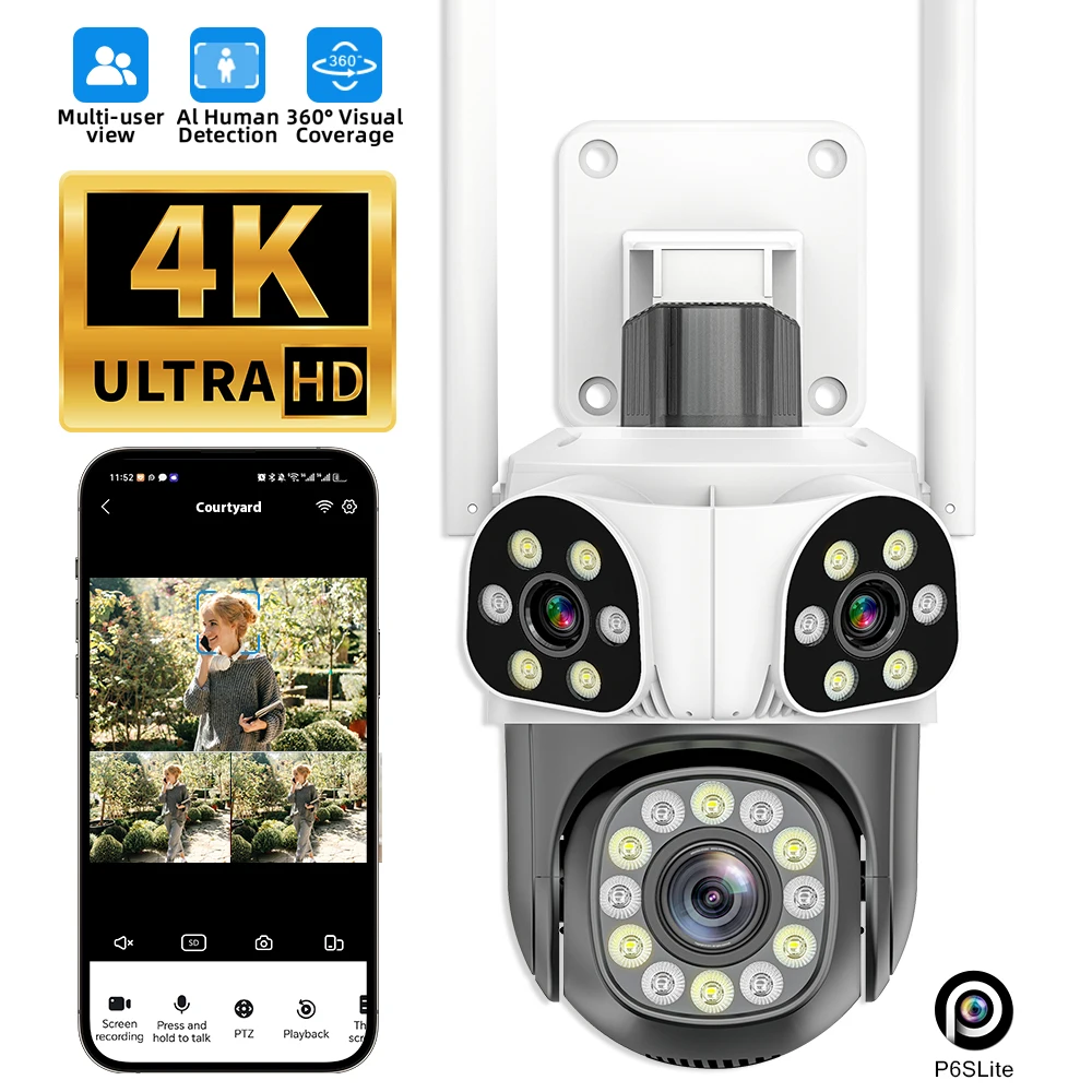 

6K 12MP WiFi Camera Outdoor 10x Zoom Triple Lens Triple Screen Security Mobile Body Detection Outdoor IP CCTV Survalance