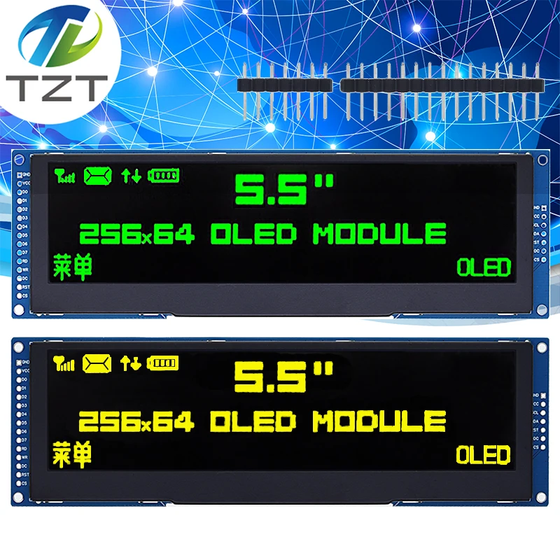 TZT 5.5 Inch OLED LCD Display Green / Yellow Color 256x64 Drive SSD1322 Interface SPI/ 8-bit Parallel Port For Arduino UNO R3