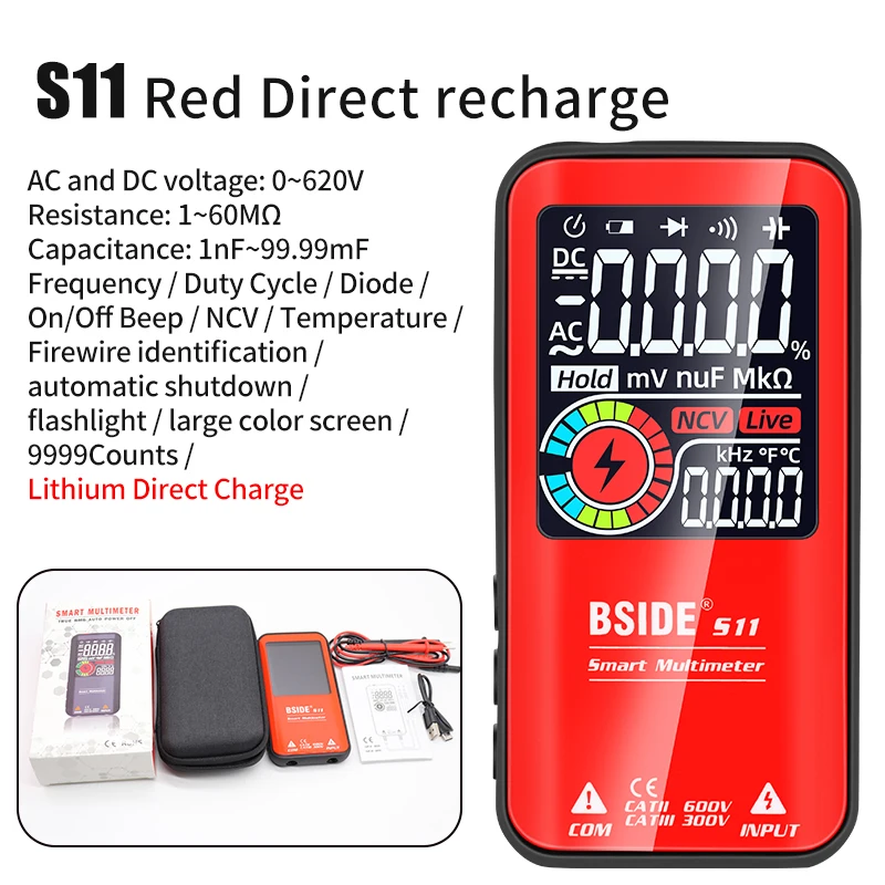 BSIDE Digitale Multimeter S10 Profesional multimetro Smart DC AC Spanning Condensator Ohm Diode NCV Hz Tester Detector meter