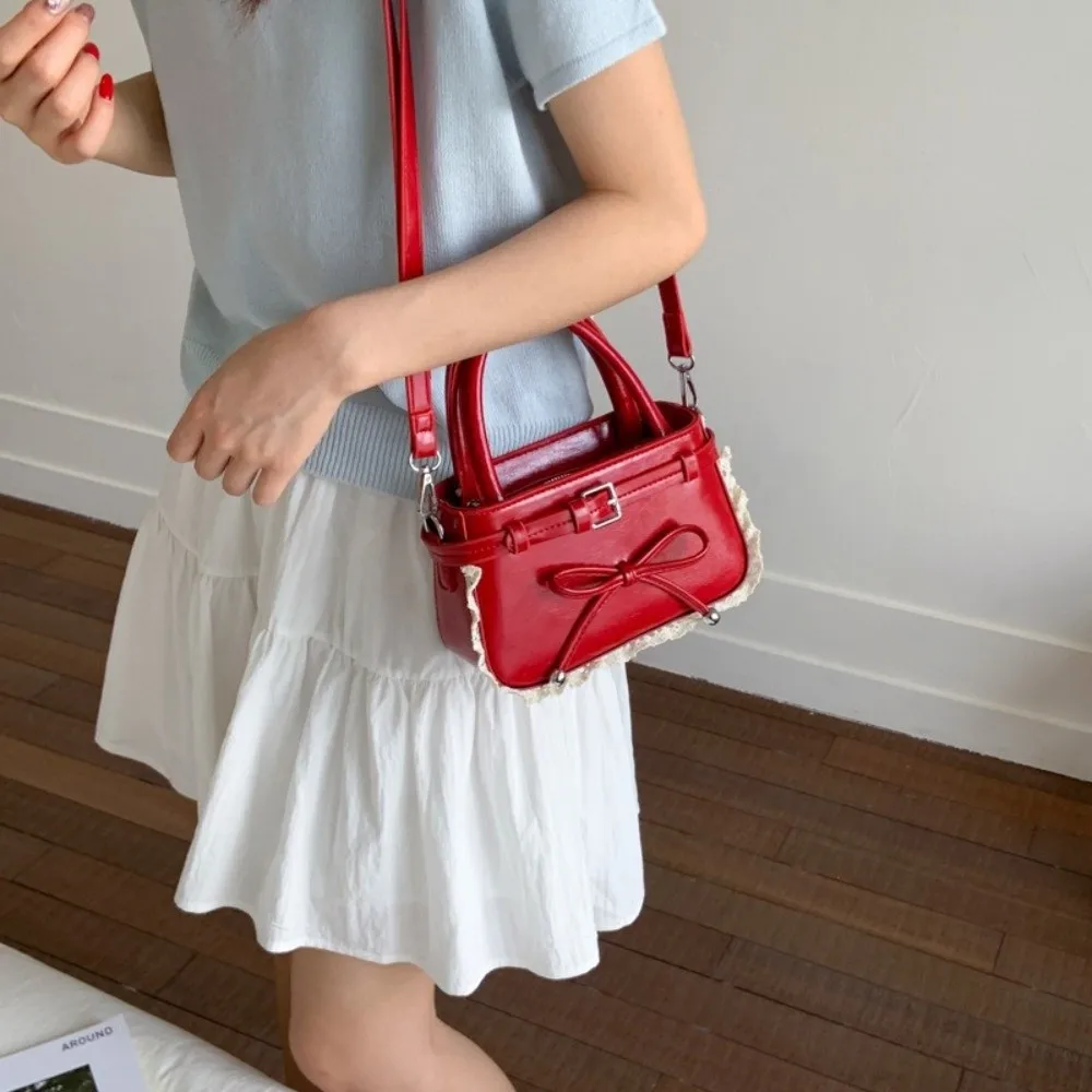 

Шикарная корейская кожаная сумка с бантом, стильная сумка через плечо с кружевным бантом, милые универсальные женские сумки, подарки