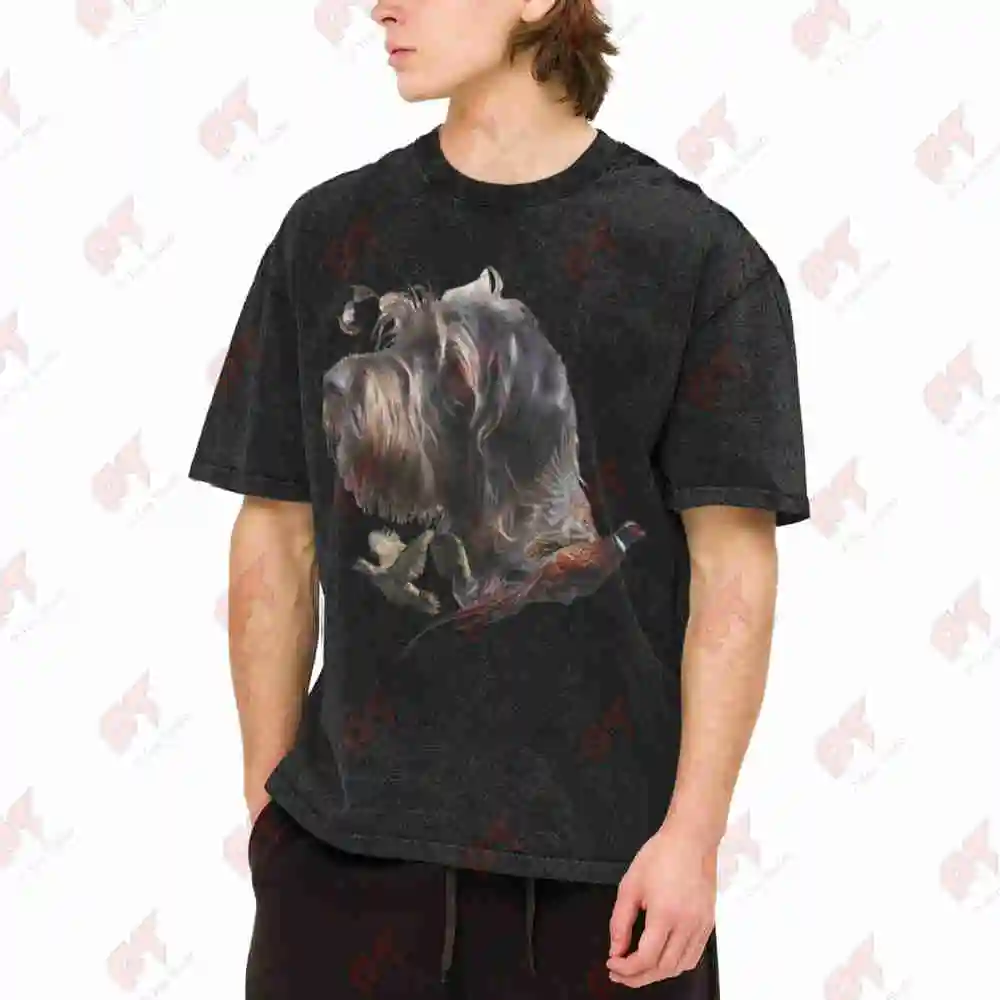 German Wirehaired Pointer Vintage Washed Tee Pure Cotton T-Shirt