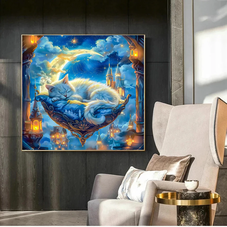الخيال القط الماس طقم الطلاء Landscspe كامل مربع جولة الماس التطريز عبر غرزة هدية الماس الفن المنزل Docer