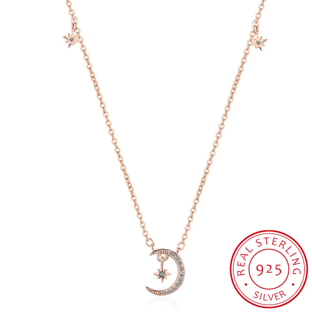 Tatlı 925 Ayar Gümüş Göz Kamaştırıcı Mikro CZ Zirkonya Ay Yıldız Püskül Kolye Kadınlar Için gerdanlık yaka Doğum Günü Hediyesi S-N454