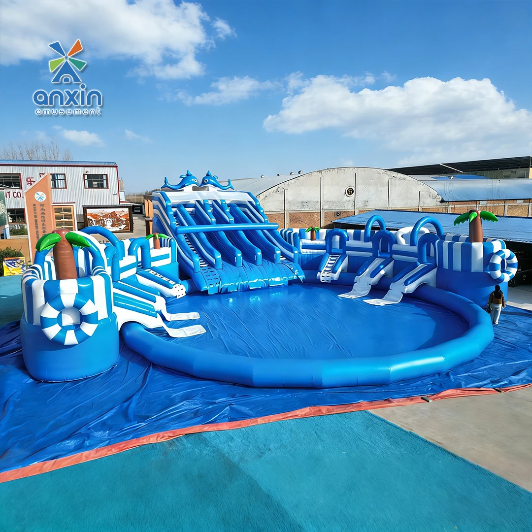 Commercial-Grade Inflatable Water Park Equipment - Durable PVC Multi-Lane Slide & Pool Combo for Events
