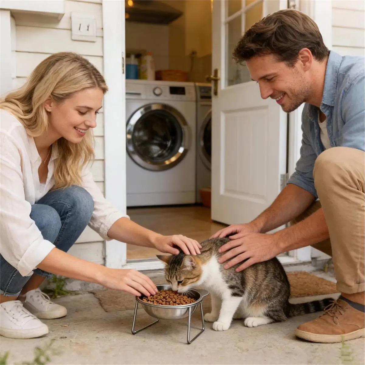 Industrial Tools Raised Cat Food Bowls Stainless Steel Tilted Non-Slip Dishes Whisker-Friendly Kitten Bowl for Cats Puppy Pet Ho