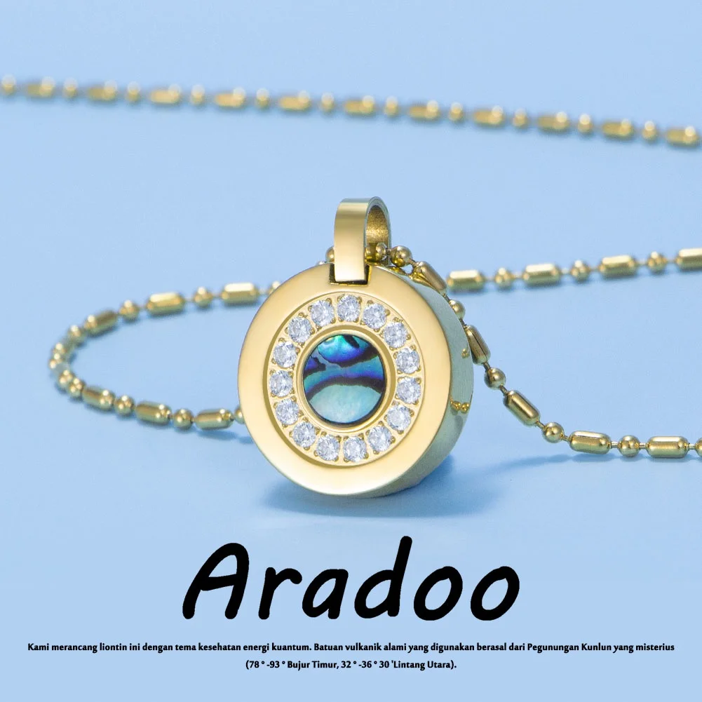 Aradoo Titanium Steel Negative Ions Pendant Necklace Abalone Shell Anti-radiation Slimming Therapy Pendant Necklace