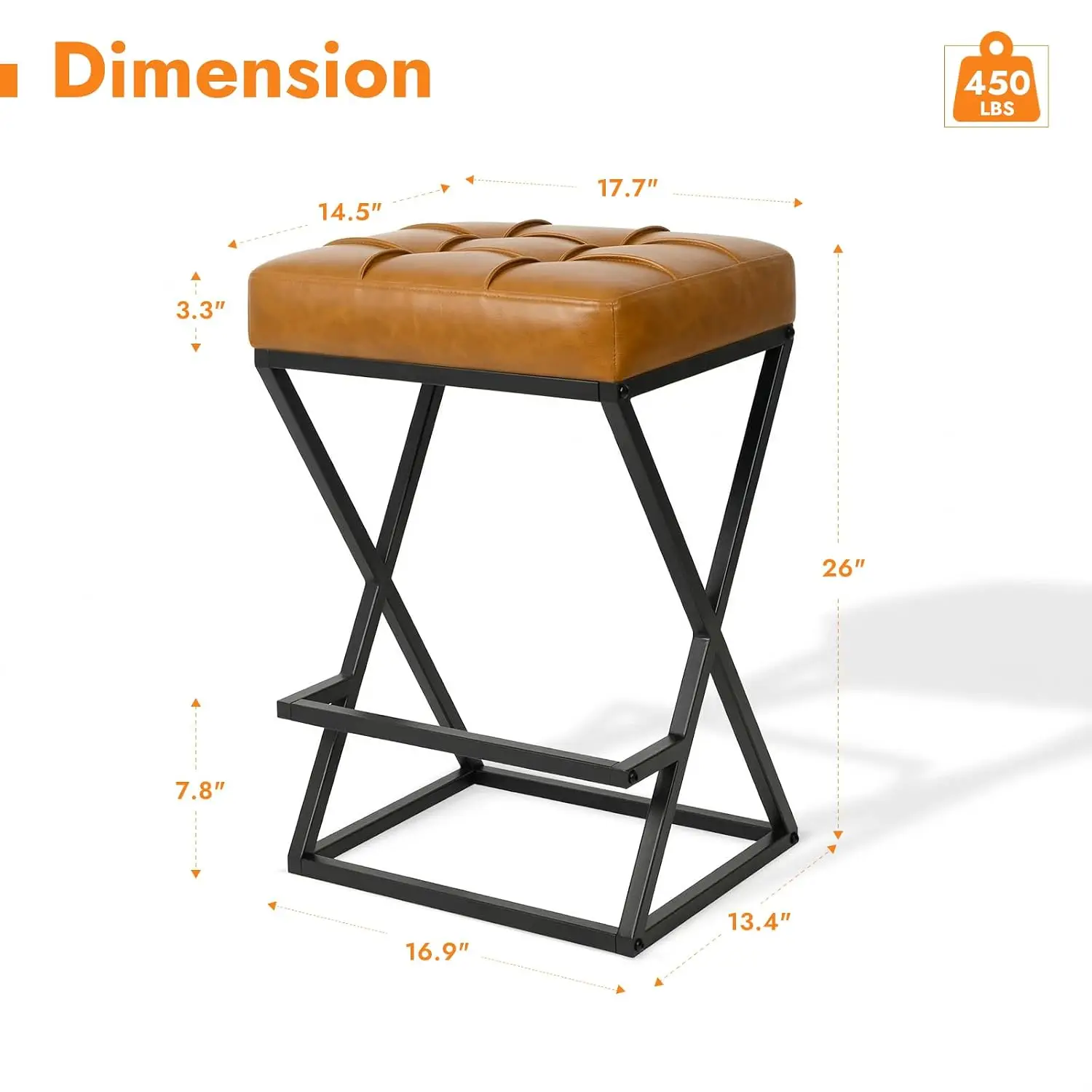 26 Inch Counter Height Bar Stools Set of 2, Backless Bar Stools for Kitchen Island, Faux Leather Upholstered Seat, Customized