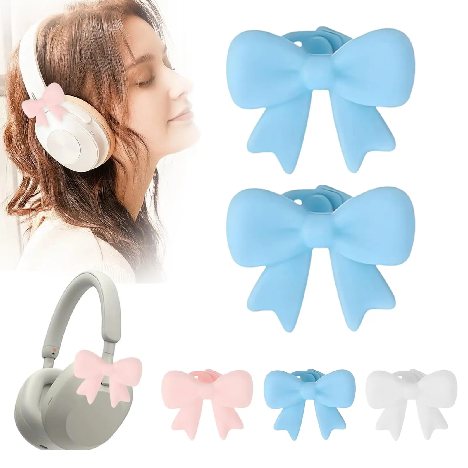 2 Pcs Silicone Bow Headphone Accessory, 3D Bows Decor for Headphones, Cute Earphone Decorations, Silicone Bows Coquettish Headp