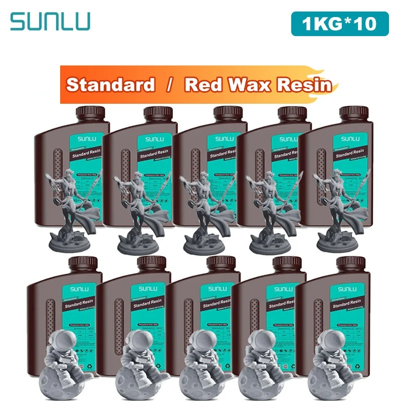 

SUNLU 10KG Standard / Red Wax Resin Resin 1000G/Bottle 405nm Rapid UV-Curing Photopolymer Resin For LCD 3D Printer Material