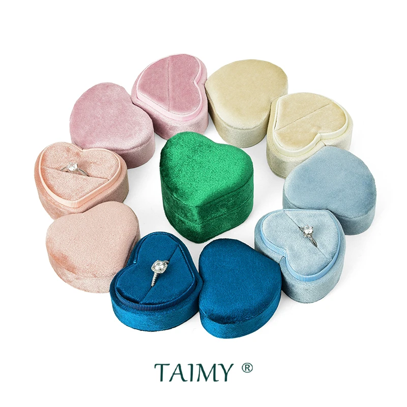 

Retail New Design Heart Shape Jewelry Ring Storage Box Custom Logo Wedding Velvet Ring Box For Engagement Gift