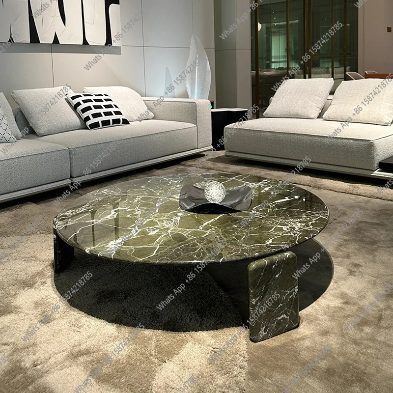 

Italian minimalist round coffee table large flat luxury villa German coffee table home Naqiu green marble countertop