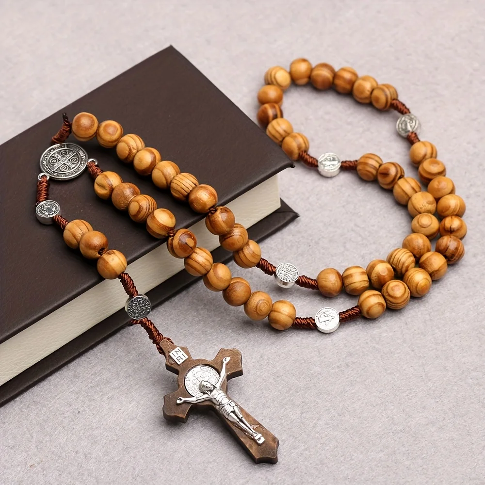 1 Stück Vintage-Stil braune Holzperle Gebet Rosenkranz orthodoxe religiöse Kreuze Taufe Kreuze festliche Party-Dekoration