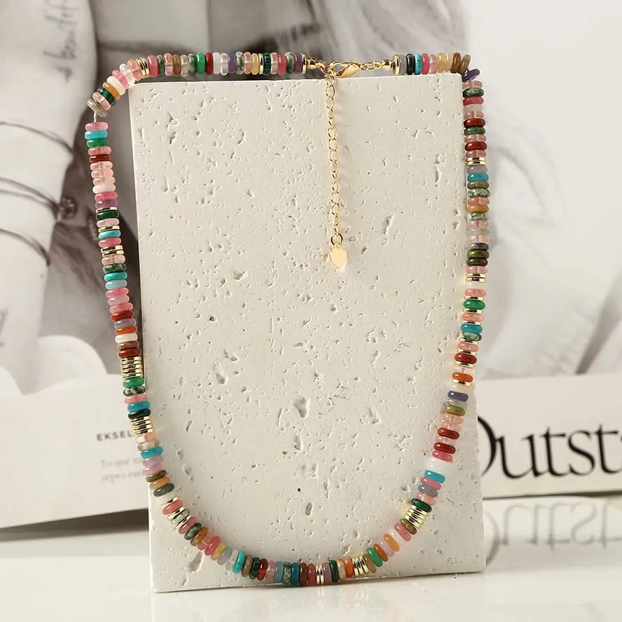 Dopamine Eu&USA high-end style non fading colored Beads natural stone necklace original niche beaded collarbone necklace
