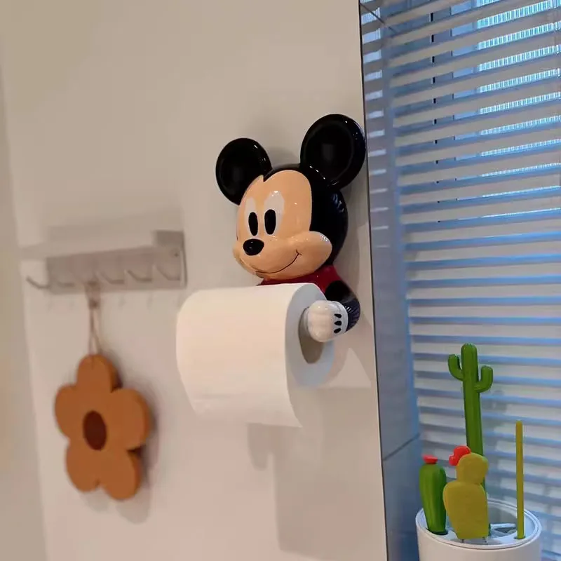 Disney Mickey Mouse Action Figure Toys Cute Mikey Toilet Paper Holder Figure Model Room Decoration