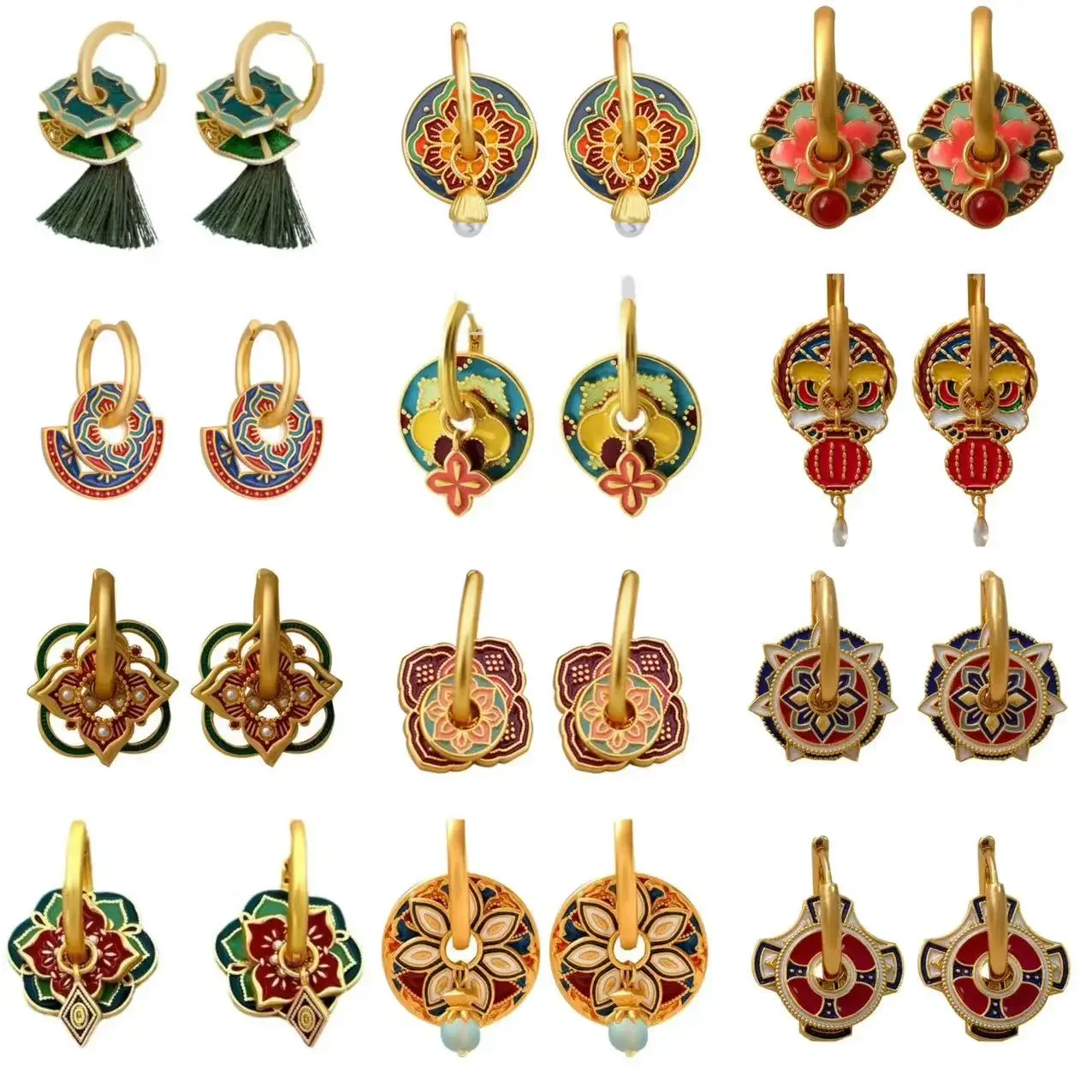 New Fashion Colorful Enamel Earrings for Women Multiple Wear Ways Flower Shaped Golden Luxury Jewelry Charm Design Creative Gift