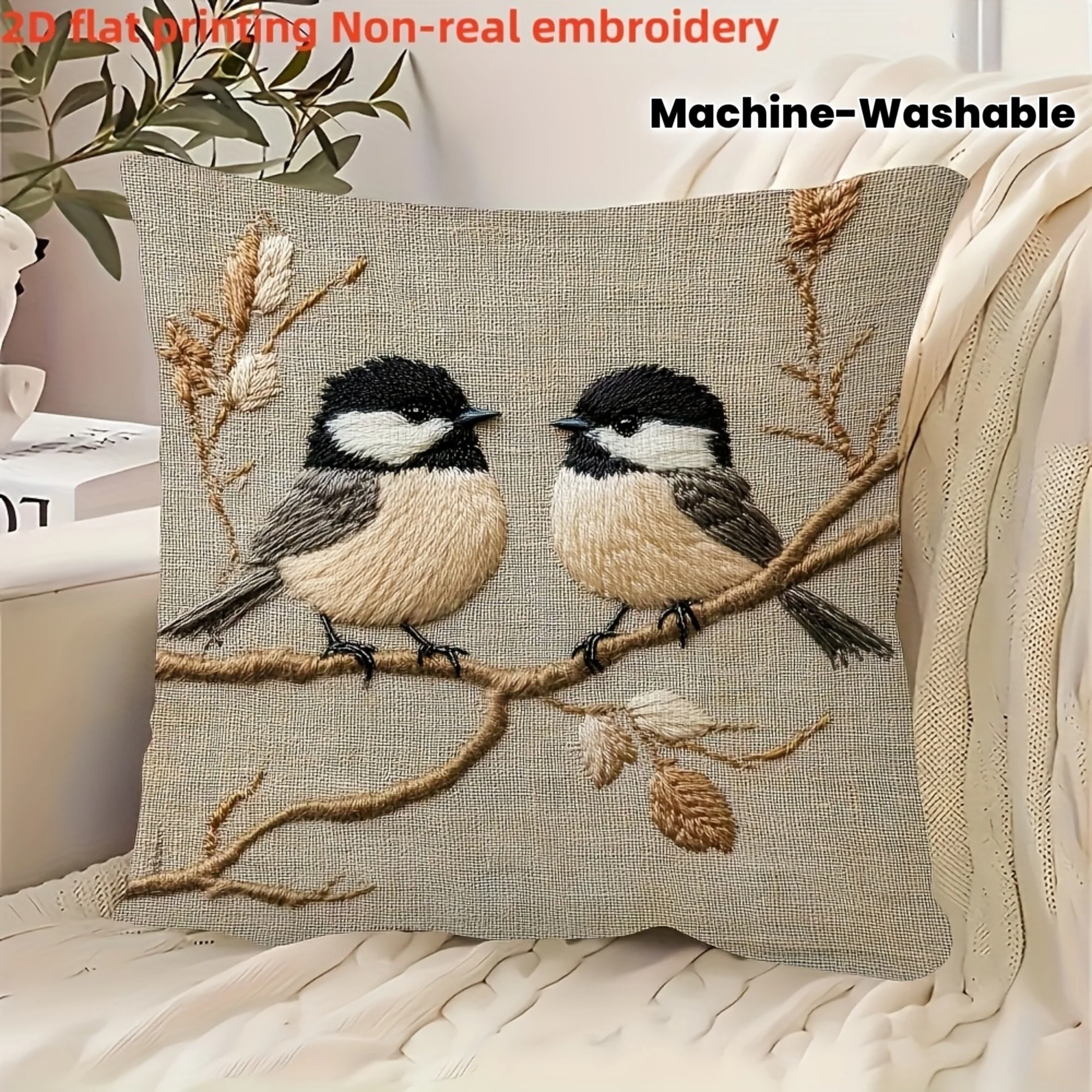 Oriole Pillow Cover 18X18 Inches Linen No Embroidery Zipper Closure Machine Washable  for Home Office Sofa Bed Car Decoration