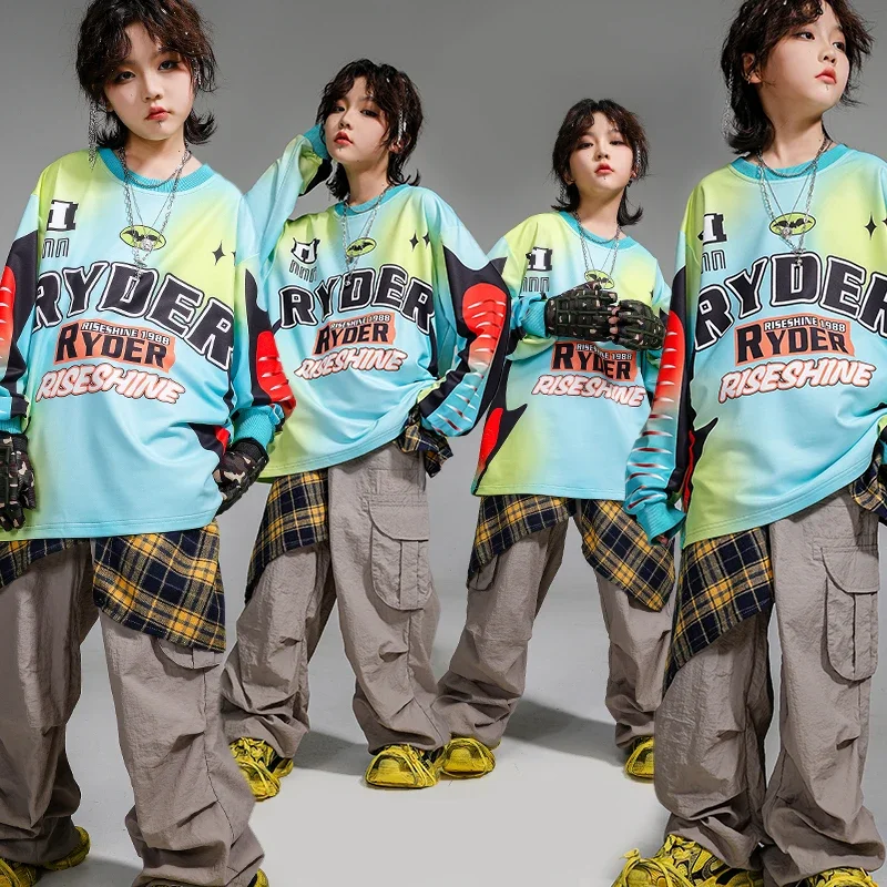Hip Hop Outfits Boys Sweatshirt Vest Cargo Pants Girls Cool Jazz Street Dance Costume Children Clothes Set Kids K-pop Streetwear