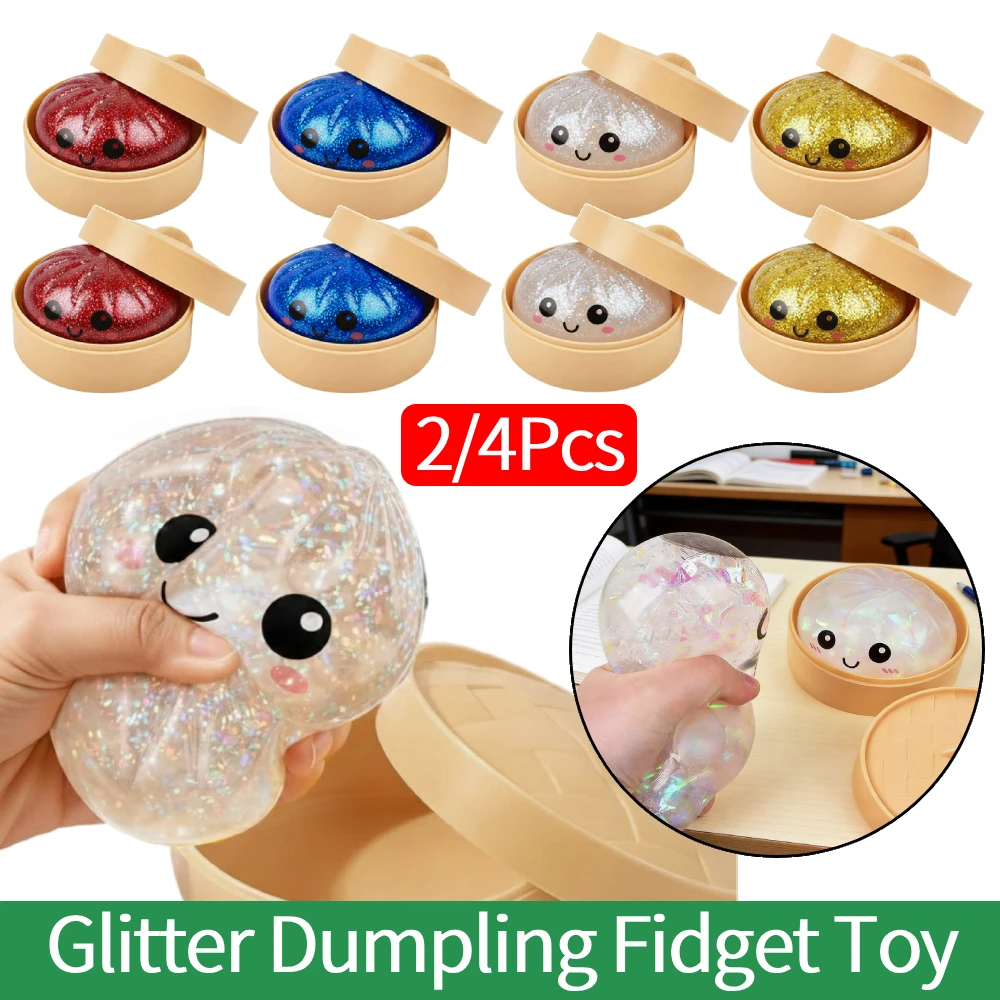 

2Pcs Glitter Dumpling Fidget Toy Food Steamer Stretchy Desk Toys Kawaii Soft Dumpling Bun Simulation Fidget Squeeze Dough Ball