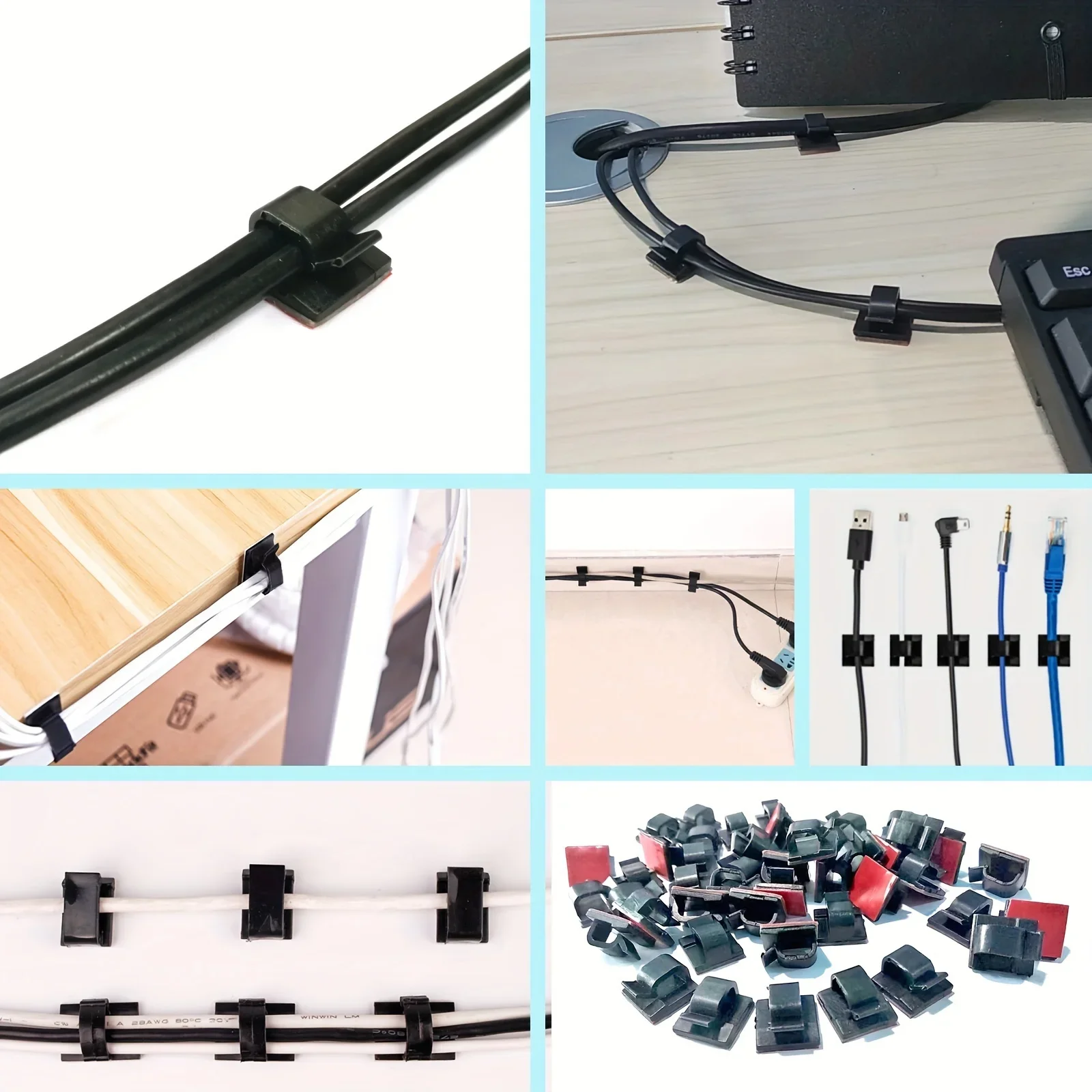 50/100pcs Self-Adhesive Cable Clips: The Ultimate Cable Management Solution for Home & Office!