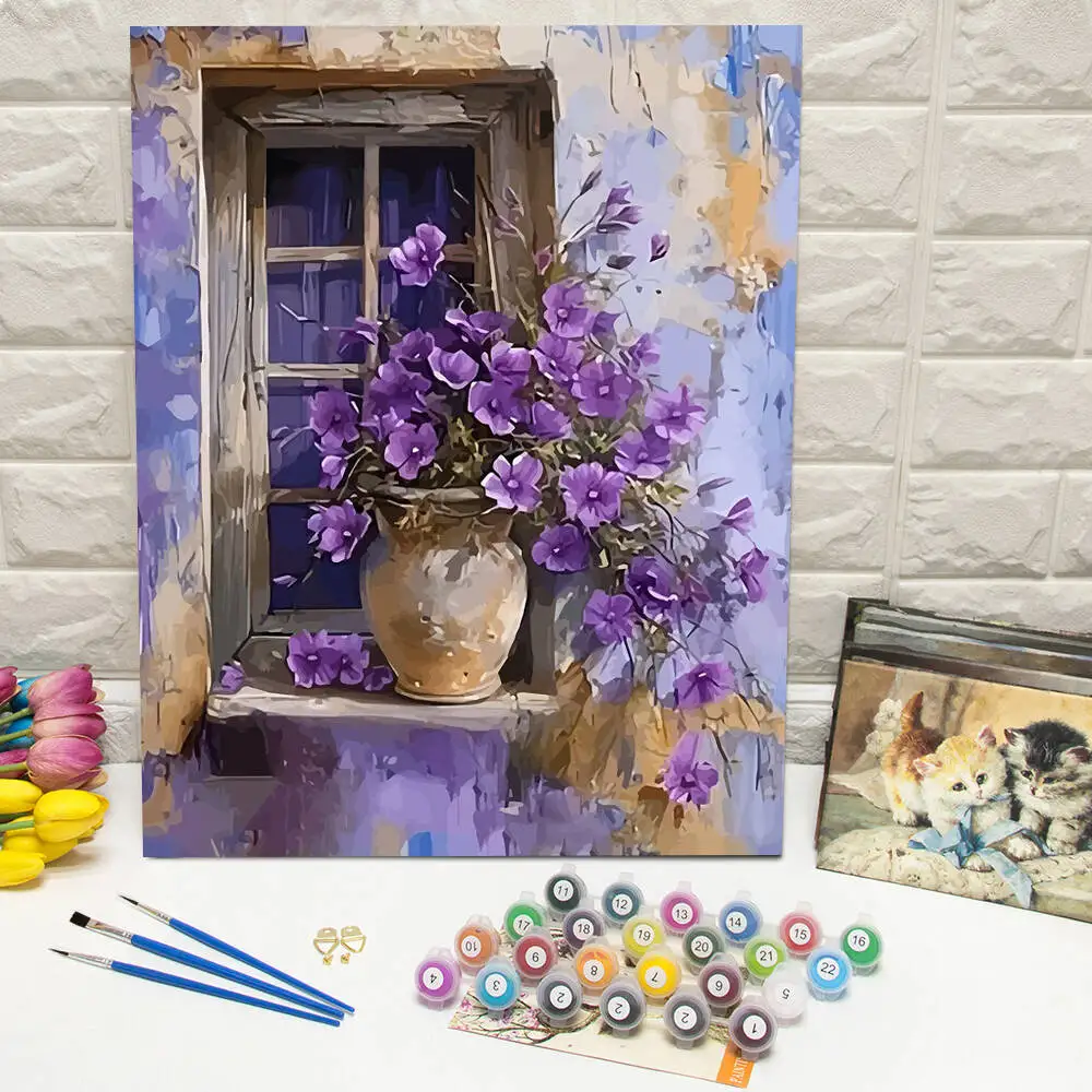 Ölgemälde nach Zahlen, Berglandschaft, DIY, digitale Malerei, Haus, Baum, Landschaft, Bild, Kunsthandwerk auf Leinwand, handgemaltes Geschenk