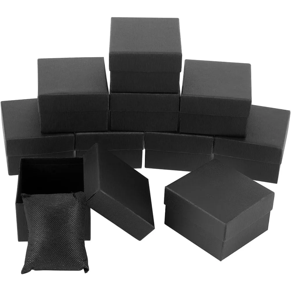 10 Pcs Black Single Watch Box 3.4x3x2 Cardboard Gift Packaging Box Watches Holder with Pillow Bracelet Holder Square Storage