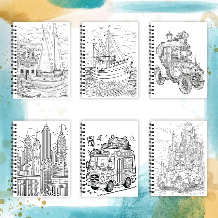 Transportation Coloring Book for Adults - 8.3x 11.2 Inch 32 Page Coloring Book - Helps Reduce Stress and Ease Emotions