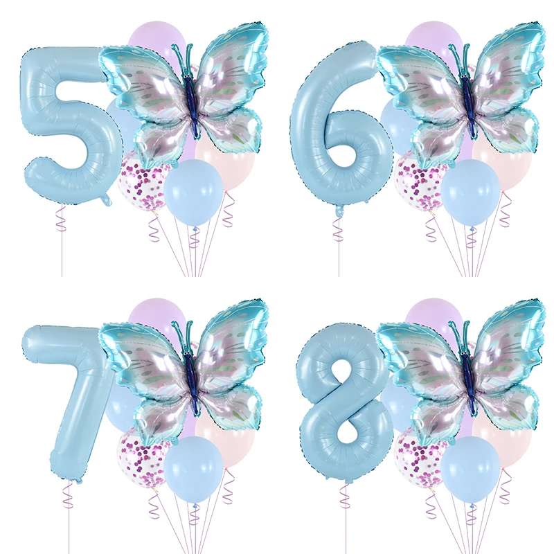 

9pcs/set Butterfly Foil Balloon 40inch Blue Giant Digital Balloon Baby Shower Decorations Helium Ballon Birthday Party Supplies