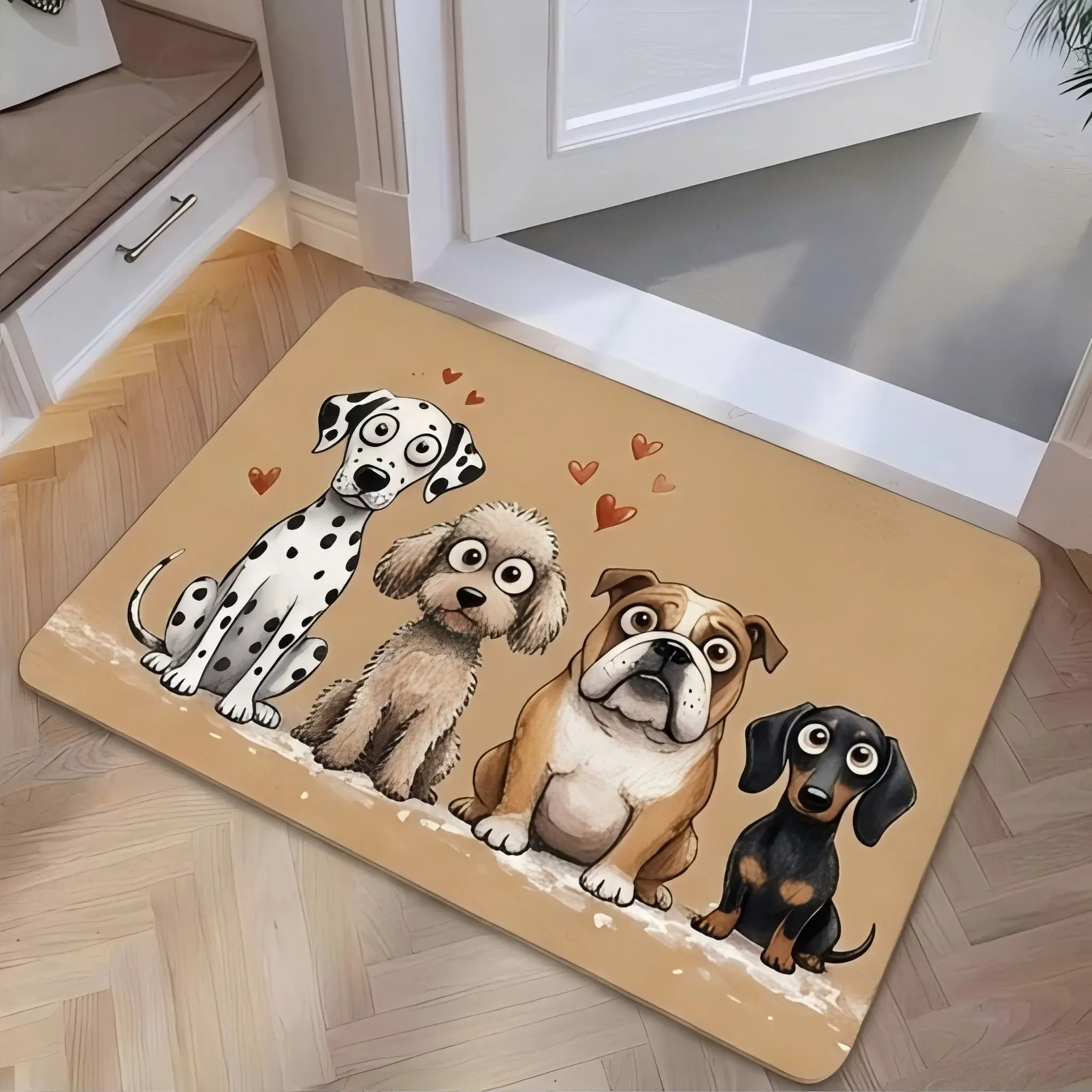 Funny Cartoon Dogs Dalmatian Bulldog Dachshund Doormat Pet Themed Rug Dirt Trapping Floor Mat For Front Entry Door Decor