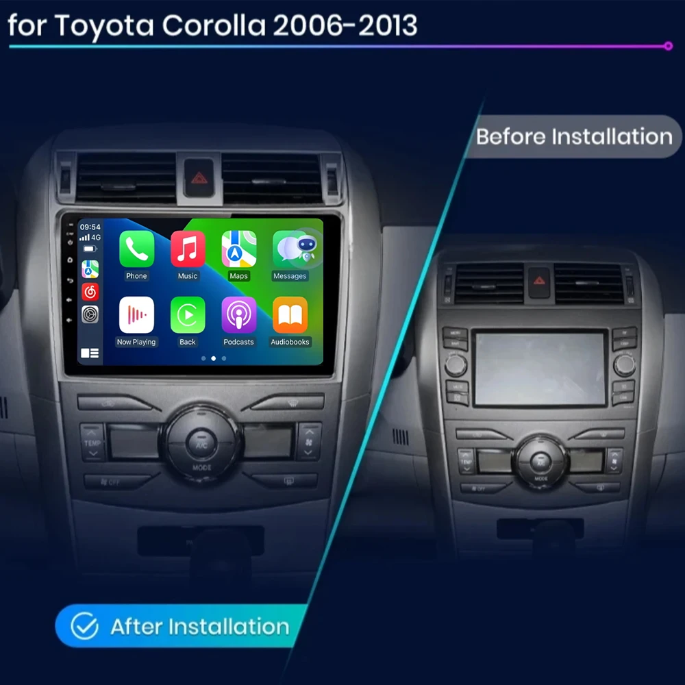 Android 15 Carplay 2din Car Radio For Toyota Corolla E140/150 2007 - 2013 4G GPS Multimedia video Player Stereo WIFI+4G