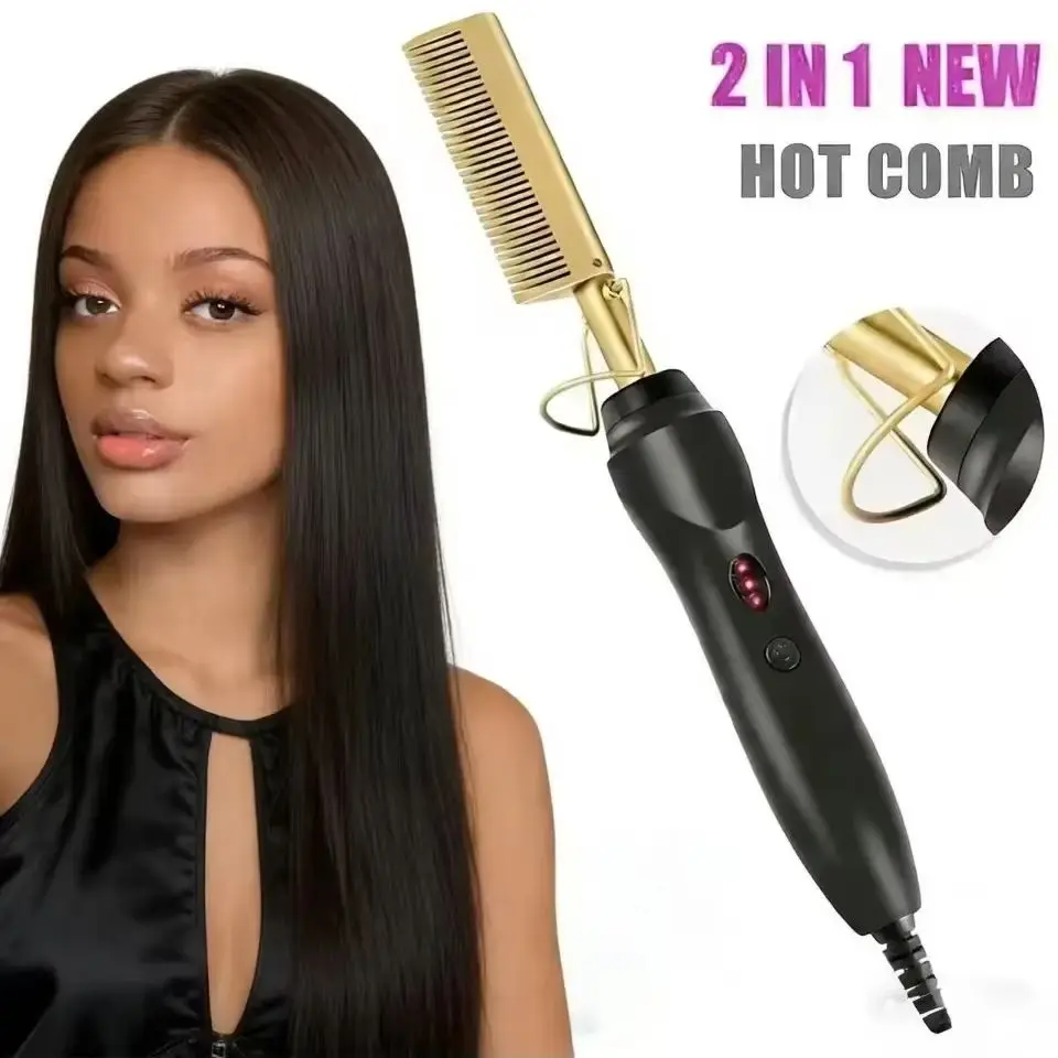 2-in-1 Elektrischer Heizkamm Haarglätter und Lockenstab Nass-Trocken-Haarglätterbürste Haarstyling-Werkzeug