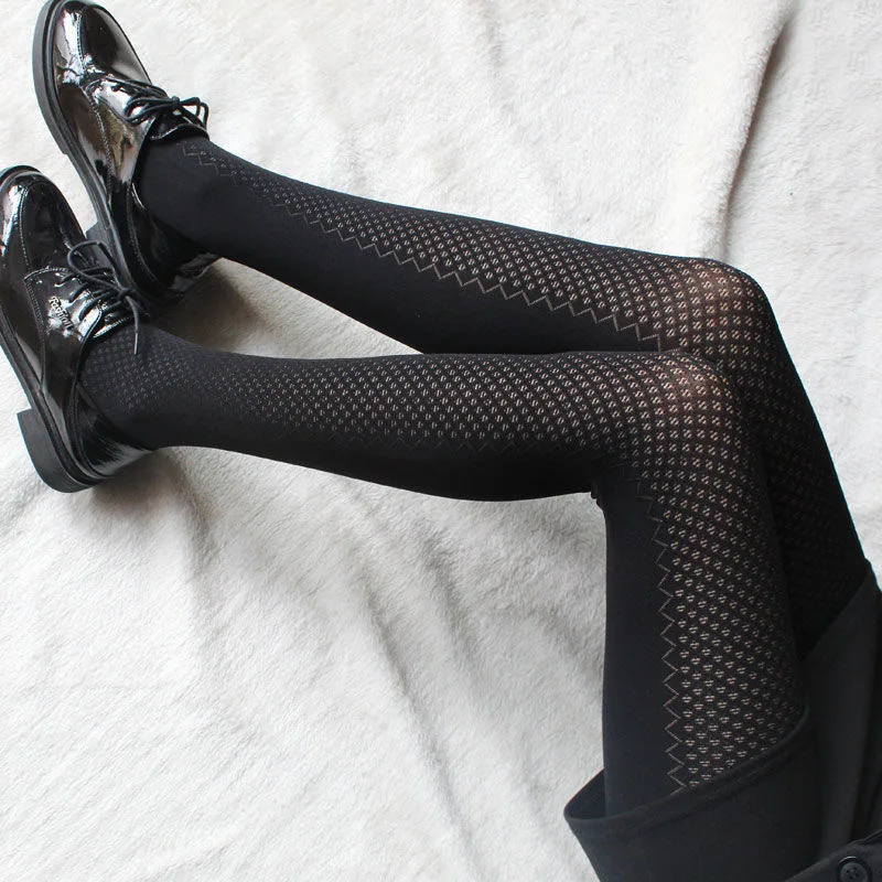 

Fashion Dense Mesh Front Hollowed-Out Women's Sexy Pantyhose Side Corrugated Line Design Hottie Trend Versatile Hot Tights