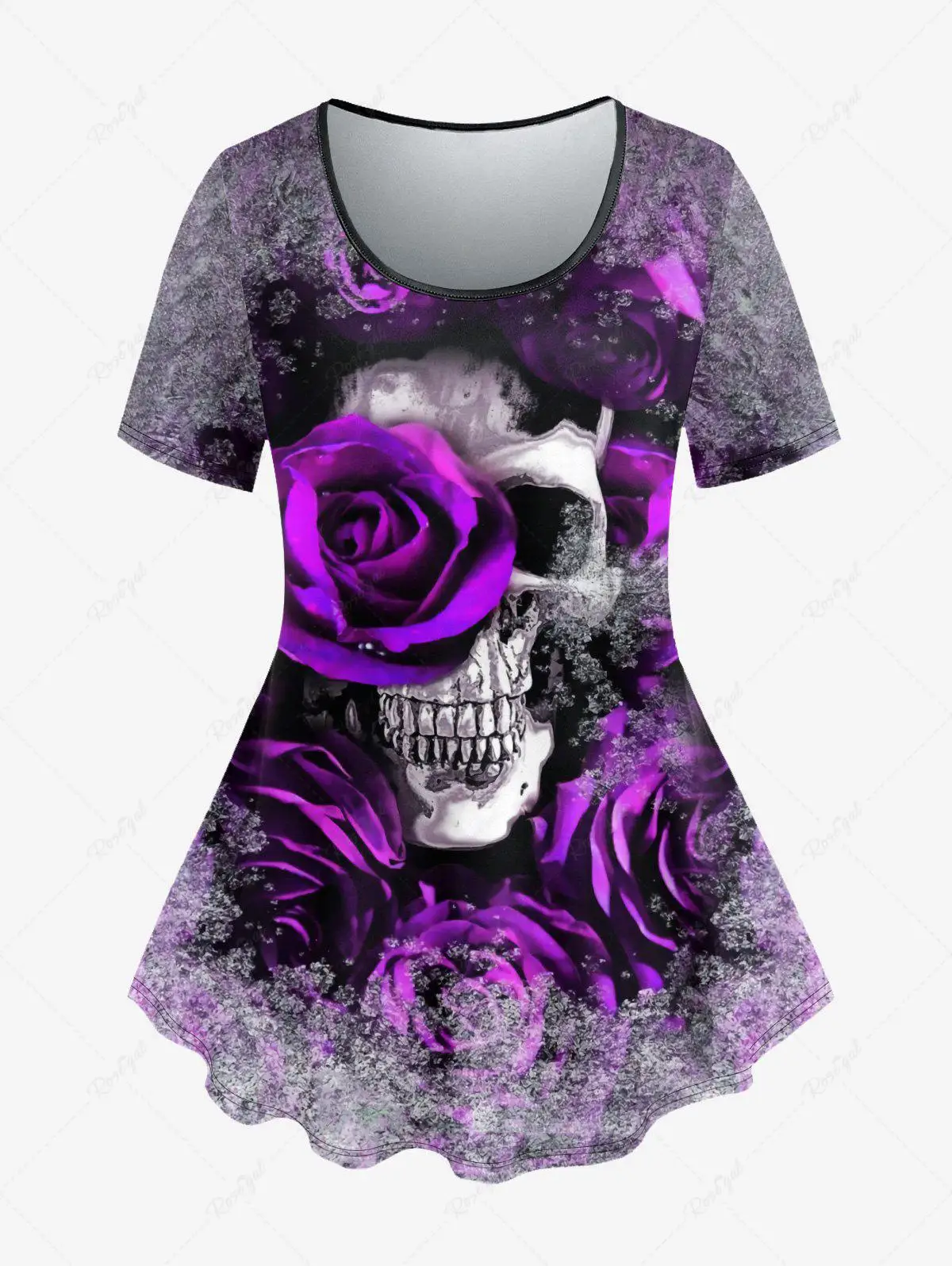 Plus Size Halloween Skull Flower Fog Printed T-shirt Or Flare Pants  Women's Spring Summer Casual Outfits Clothing Matching Set