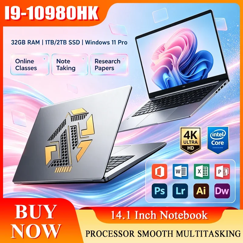 14.1 Inch Full HD IPS Laptop 120Hz Screen Intel Core I9-10980HK 32GB RAM 2TB SSD Backlit Keyboard Long Battery Life Windows 11