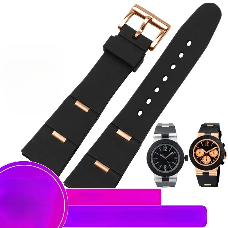 22x8mm 24x8mm Dust Free Waterproof Silicone Accessories for Bvlgari Museum/GMT Convex Interface Men Women Fold Black Watchbands