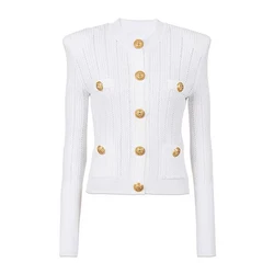 Quality Spot 2024 Spring And Autumn New Long Sleeve Short Round Neck Cut-out Knit Top Fashion Cardigan Jacket Women