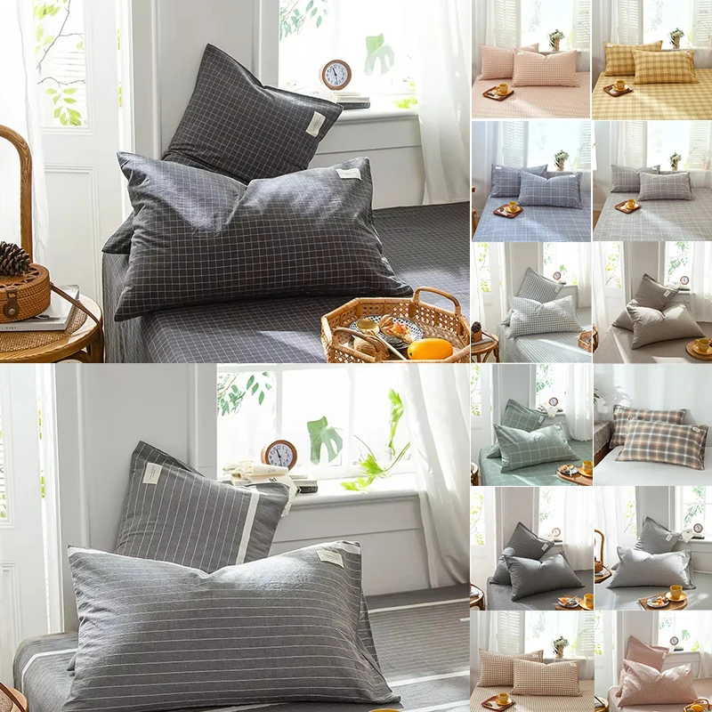 

2pcs Cotton Pillowcase Super Soft Washable Cotton Fall Simple Sleep Pillowcase Coffee Grid Student Dormitory Pillowcase