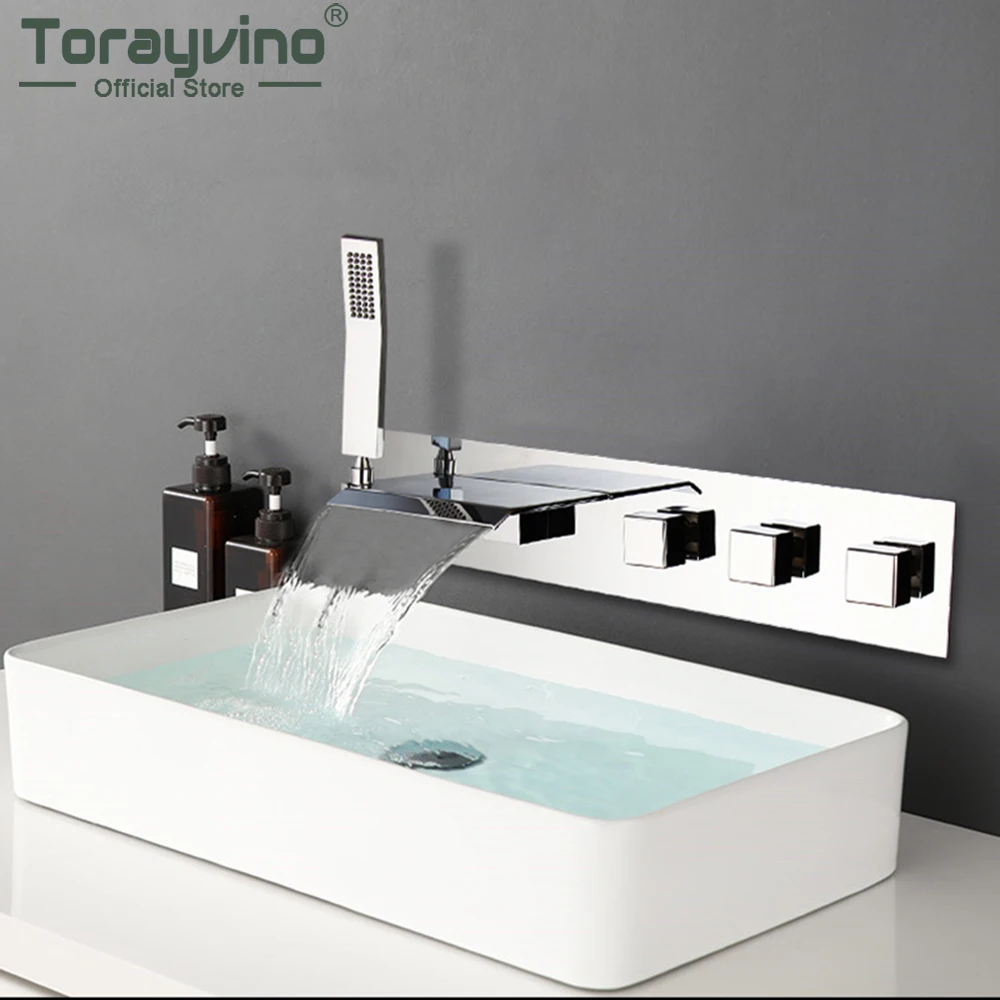 

Torayvino Solid Brass Bathroom Bathtub Shower Set Chrome Finished Waterfall Mixer Spout Mixer Solid Brass Shower Faucet Tap