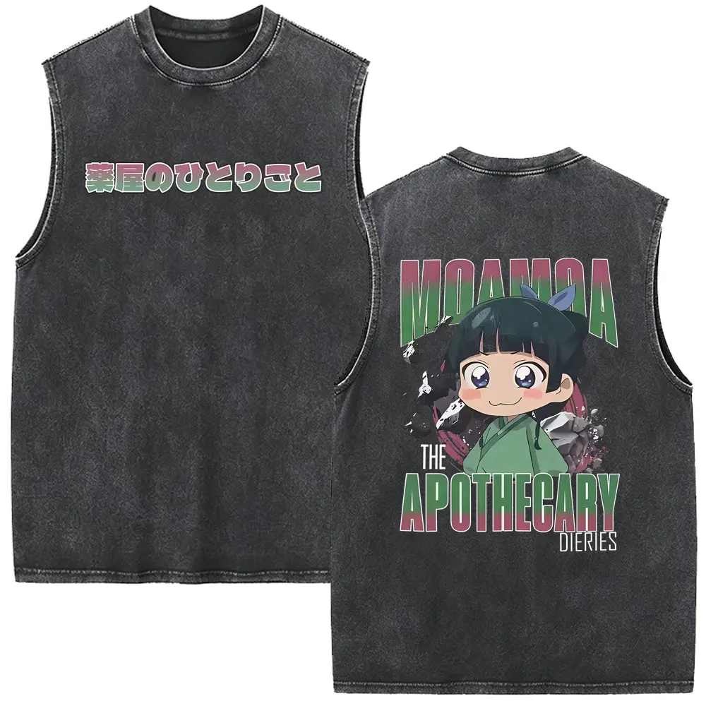 Hot Sale Anime The Apothecary Diaries Maomao Washed Tank Tops Men Women Vintage Cartoon Funny Oversized Sleeveless Vest T-shirt