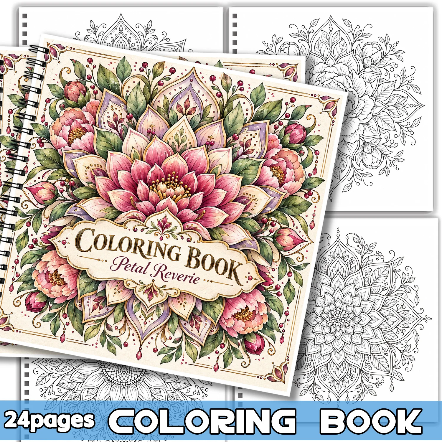 Spiral Binding Coloring Book Petal Reverie Floral Mandala Design For Adults Teens Relaxing Body Mind Art  Activity Notebook
