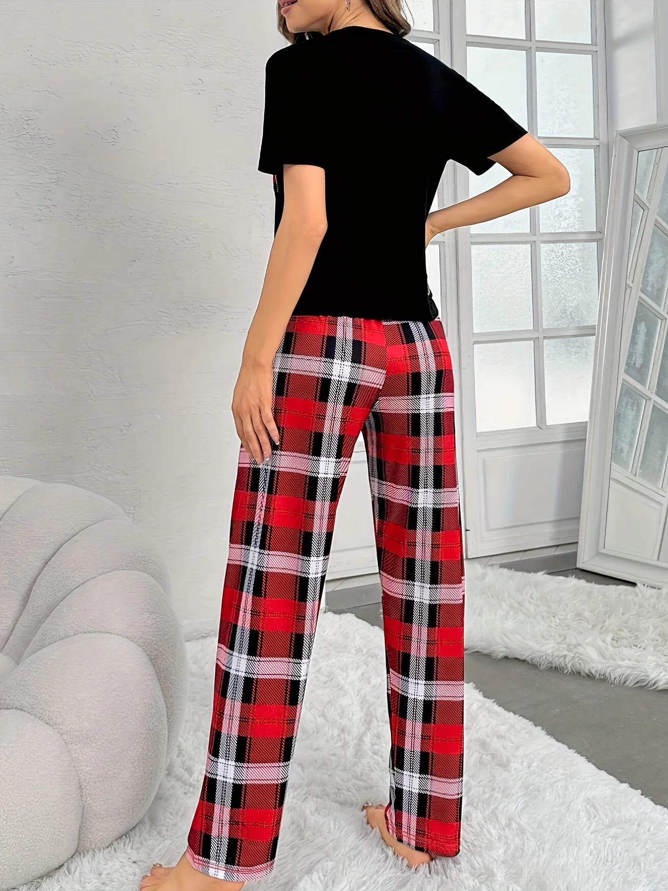 حجم قياسي المرأة أربعة مواسم الربيع والصيف عادية فضفاض عادية منقوشة مطبوعة قصيرة الأكمام المرأة منامة مجموعة