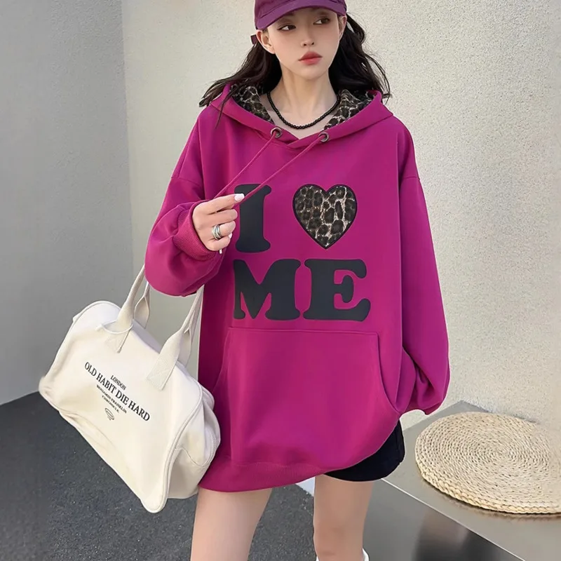Letter Love Printed Hoodie Long Sleeved Hooded Sweatshirt Women Y2K Korean Loose Casual Thread Loose Pullover Top All Sizes New