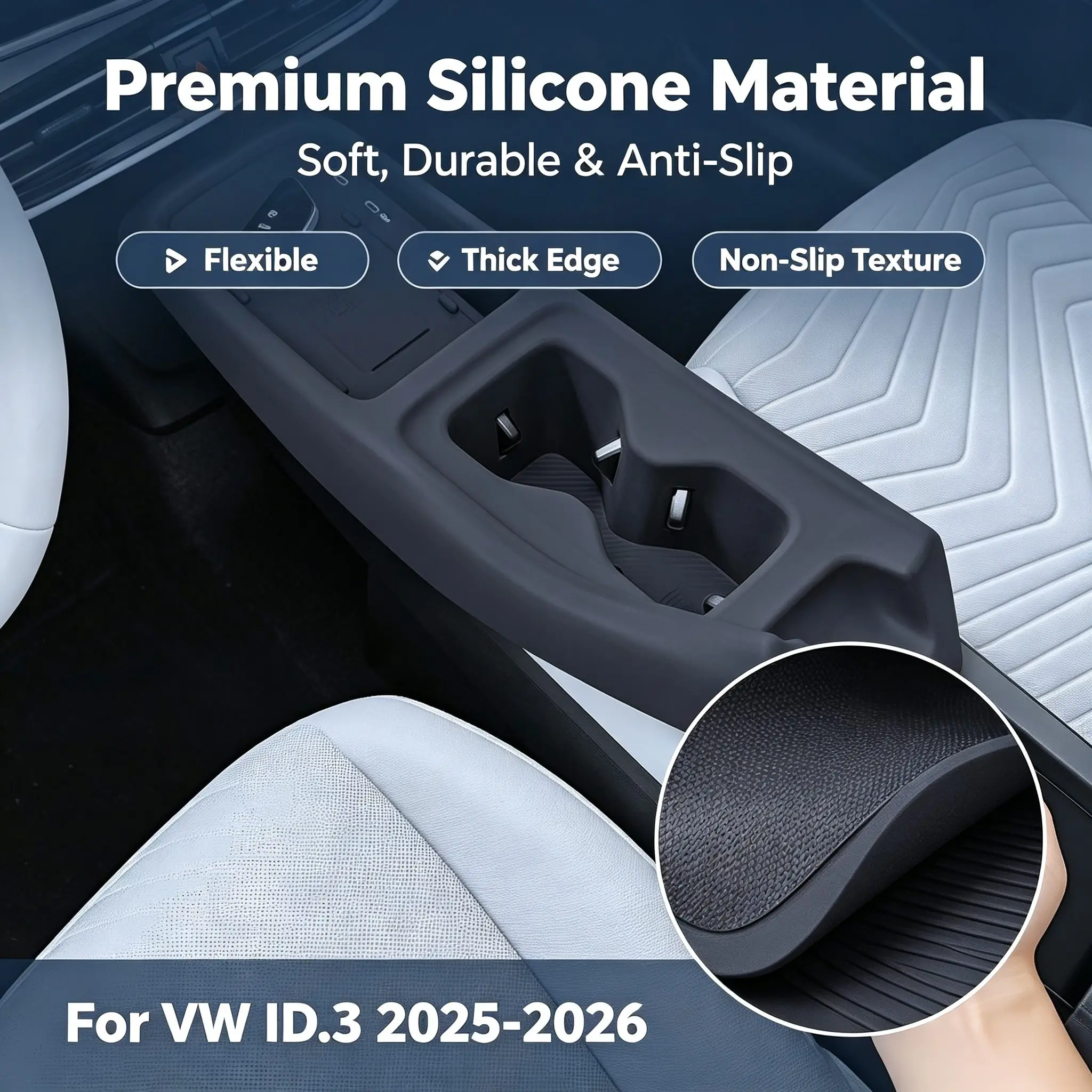 Car Interior Silicone Protector For Volkswagen ID3 2025 2026 Cup Holder Mat Anti-Spill Anti-Scratch Center Console Cover