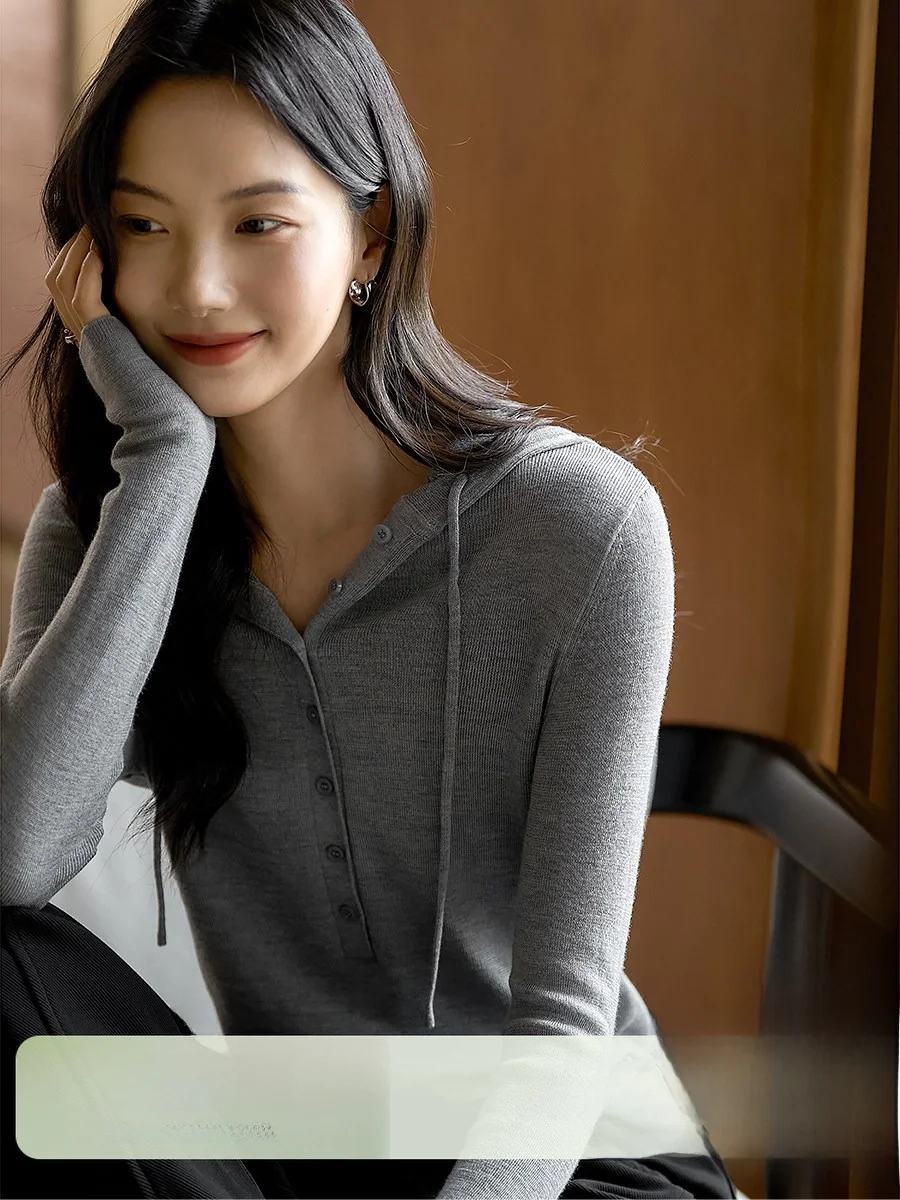 

XiaoHanGe Anti-Aging Knitted Hat Woolen Sweater Soft 6-Needle Yangzhou Wool Casual Chic Women's Long Sve Knitwear